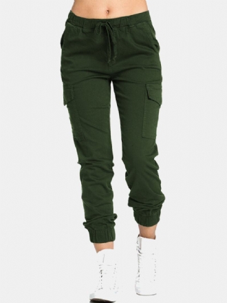 Kvinnor Casual Elastisk Midja Dragsko Sidofickor Byxor
