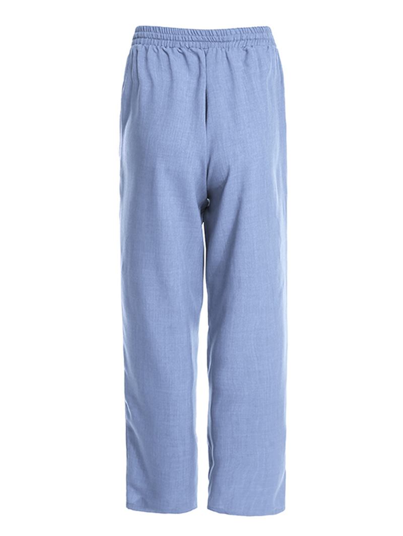 Kvinnor Casual Enfärgad Elastisk Midja Sidofickor Byxor