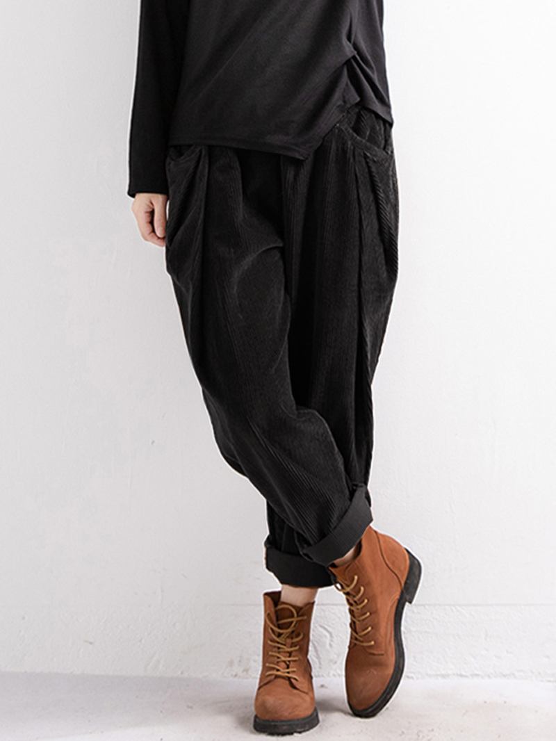Kvinnor Casual Vintage Corduroy Loose Byxor Med Fickor
