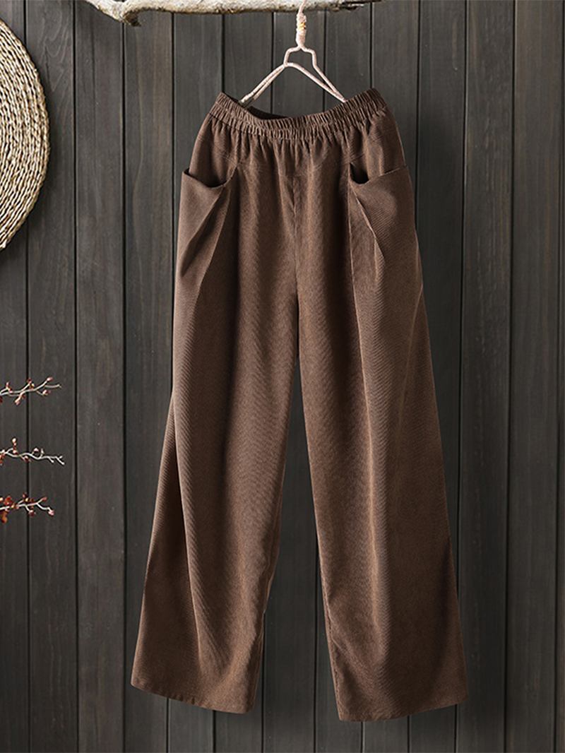 Kvinnor Casual Vintage Corduroy Loose Byxor Med Fickor