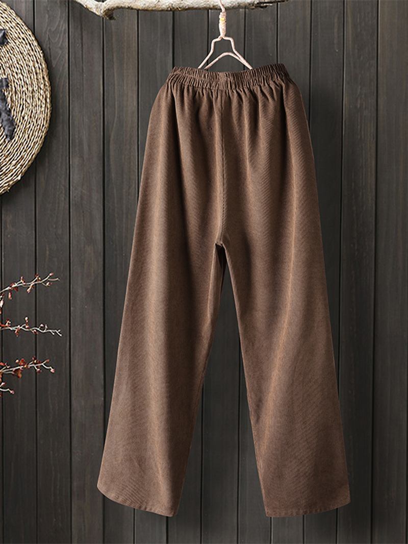Kvinnor Casual Vintage Corduroy Loose Byxor Med Fickor