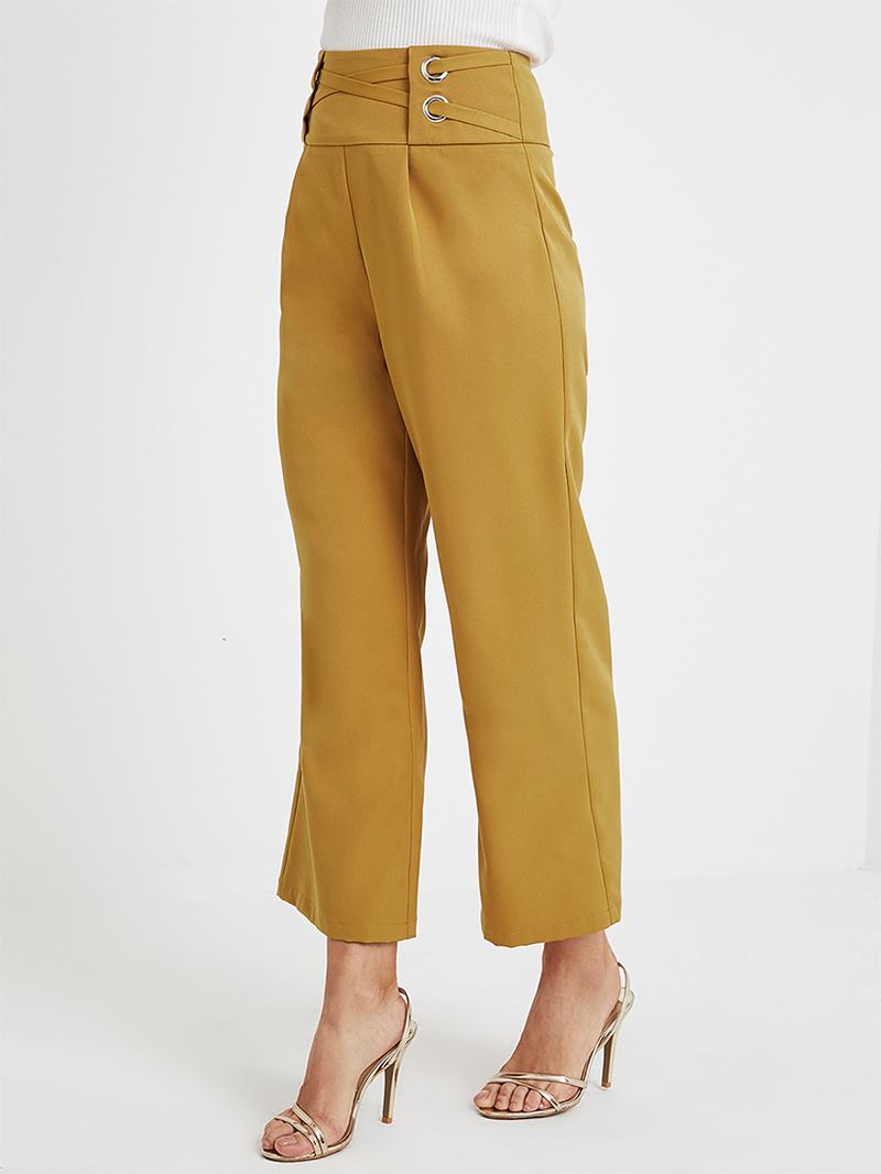 Kvinnor Enfärgad Cross Design Mid Midja Snygga Casual Flare Byxor