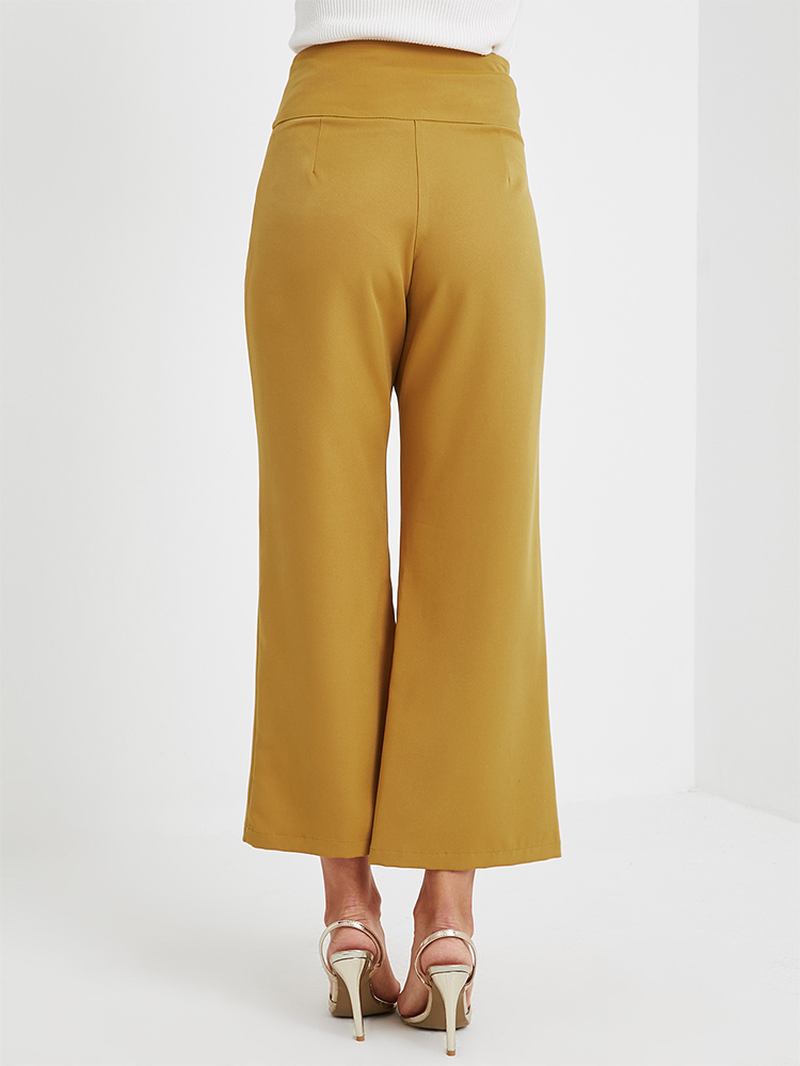 Kvinnor Enfärgad Cross Design Mid Midja Snygga Casual Flare Byxor