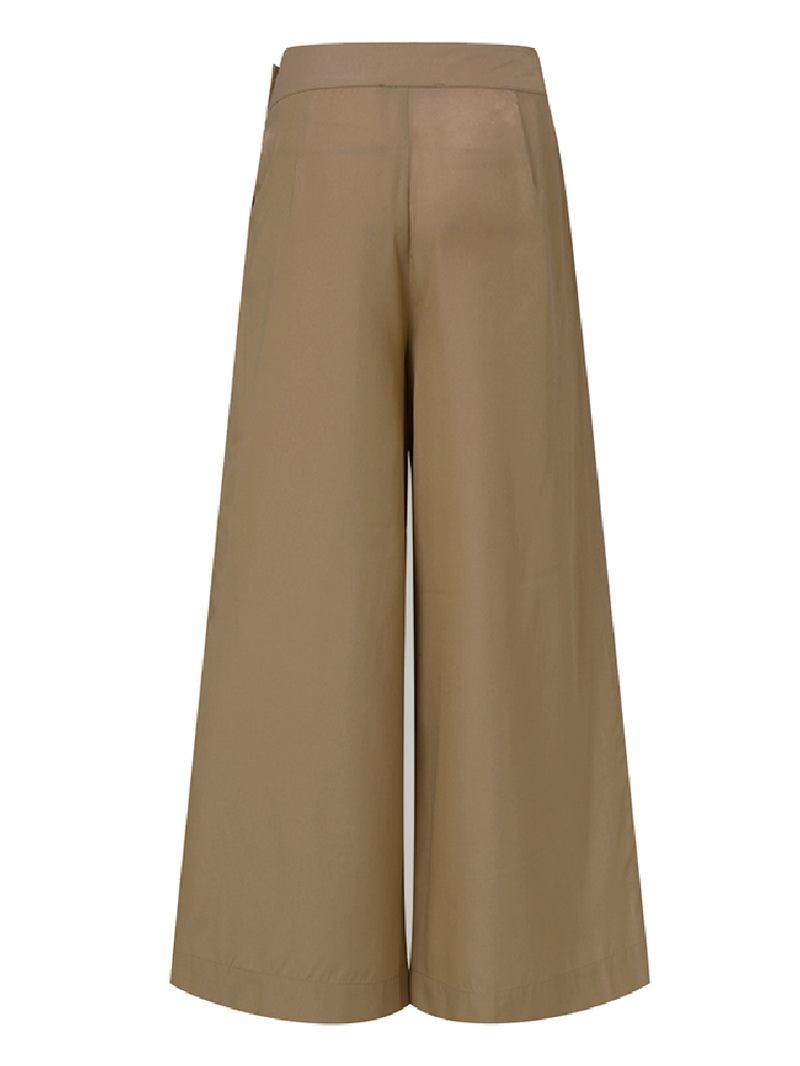 Kvinnor Enfärgad Sidoknapp Blixtlåsficka Lös Casual Wide Leg Byxor