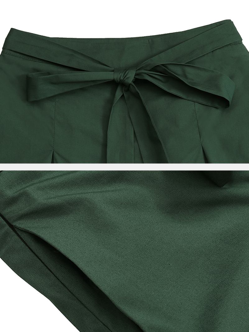 Kvinnor Enfärgad Tie Front Casual Wide Leg Byxor Med Ficka