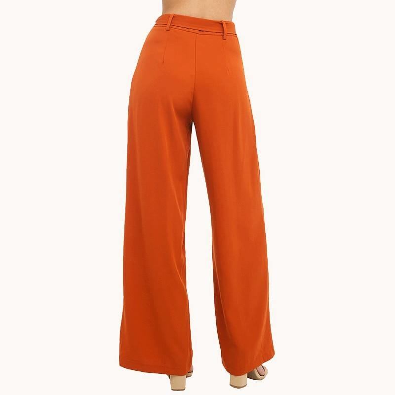 Kvinnor Orange Chiffongbyxor Med Vida Ben Hög Midja Dragsko Frontbyxor Palazzo Ol Elegant Långa Culottebyxor