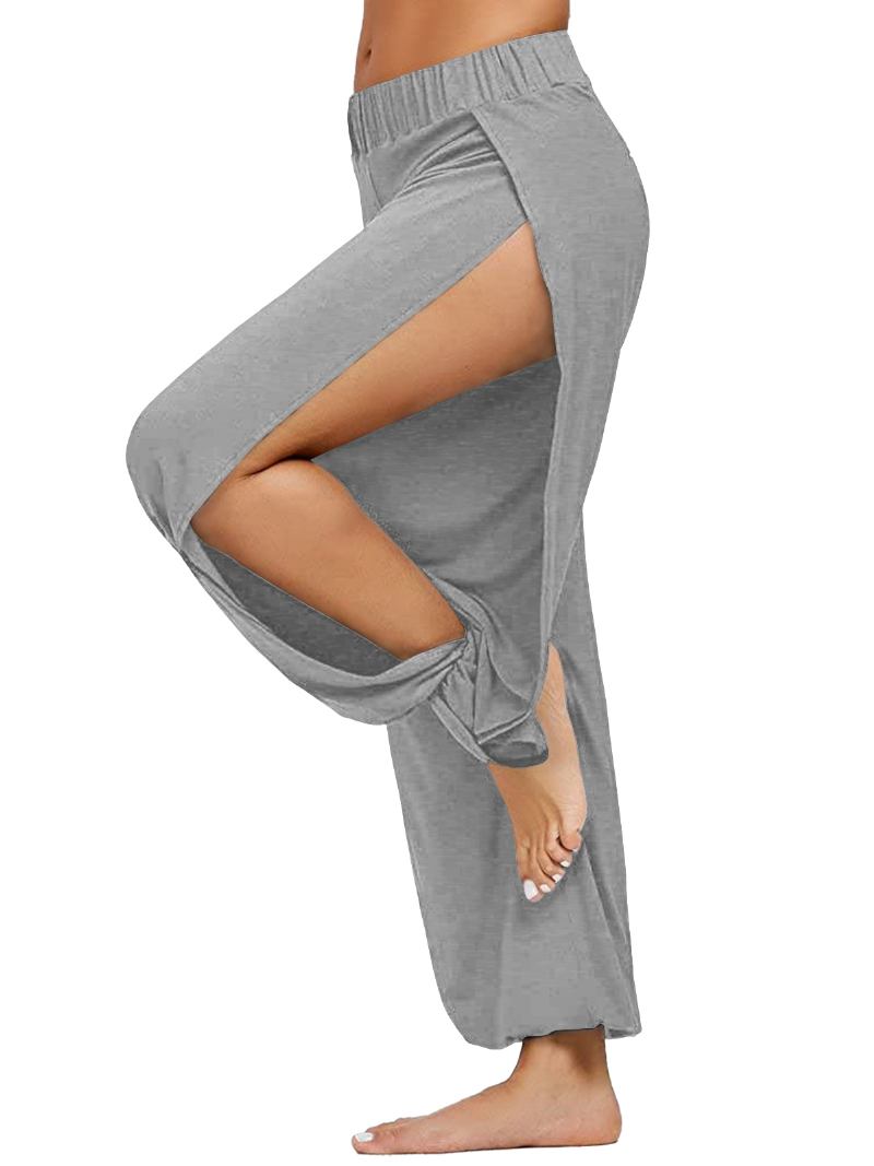 Kvinnor Side Split Elastisk Midja Lös Enfärgad Yoga Sport Casual Byxor
