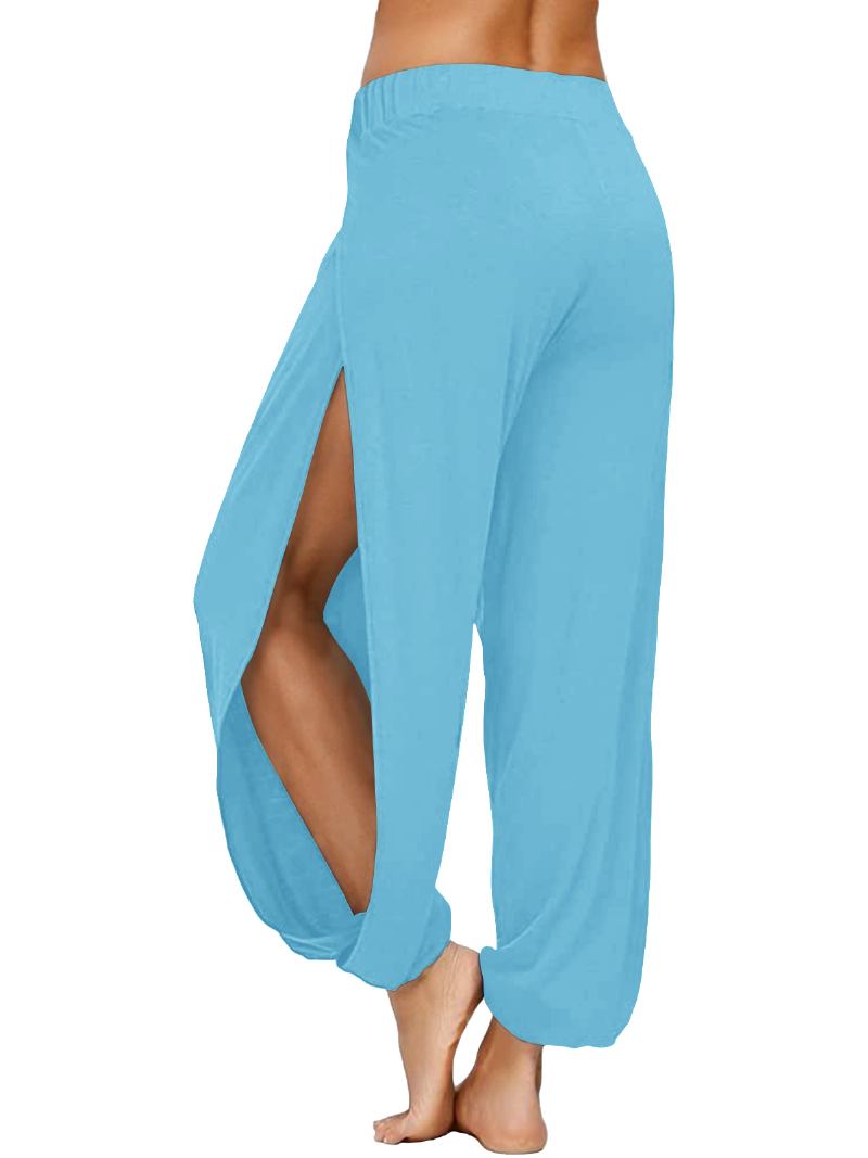 Kvinnor Side Split Elastisk Midja Lös Enfärgad Yoga Sport Casual Byxor
