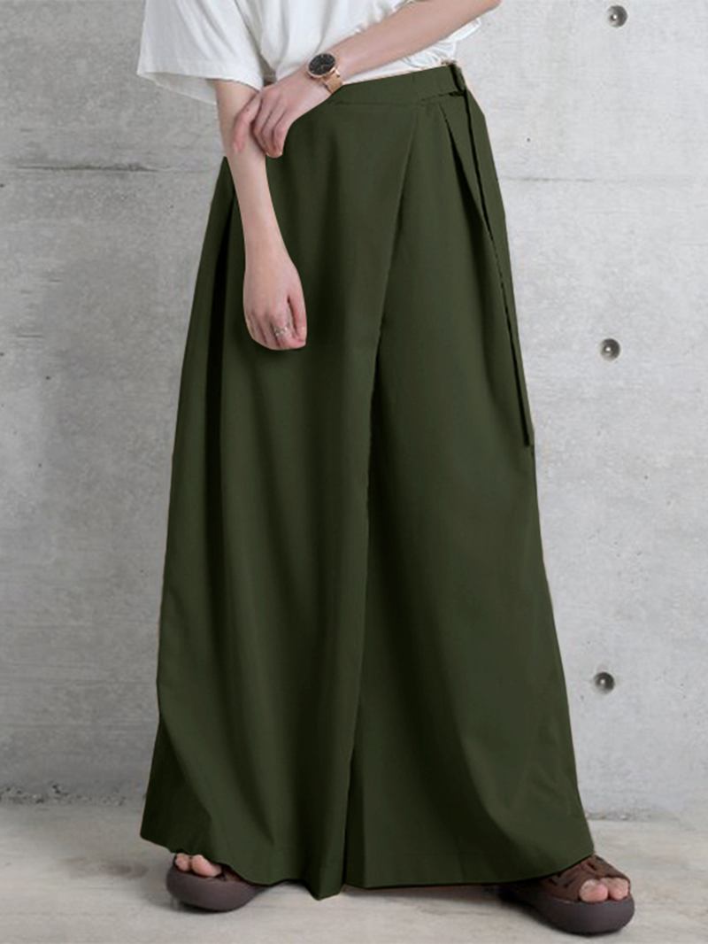 Kvinnor Sidodragkedja Enfärgad Casual Wide Leg Byxor Med Ficka