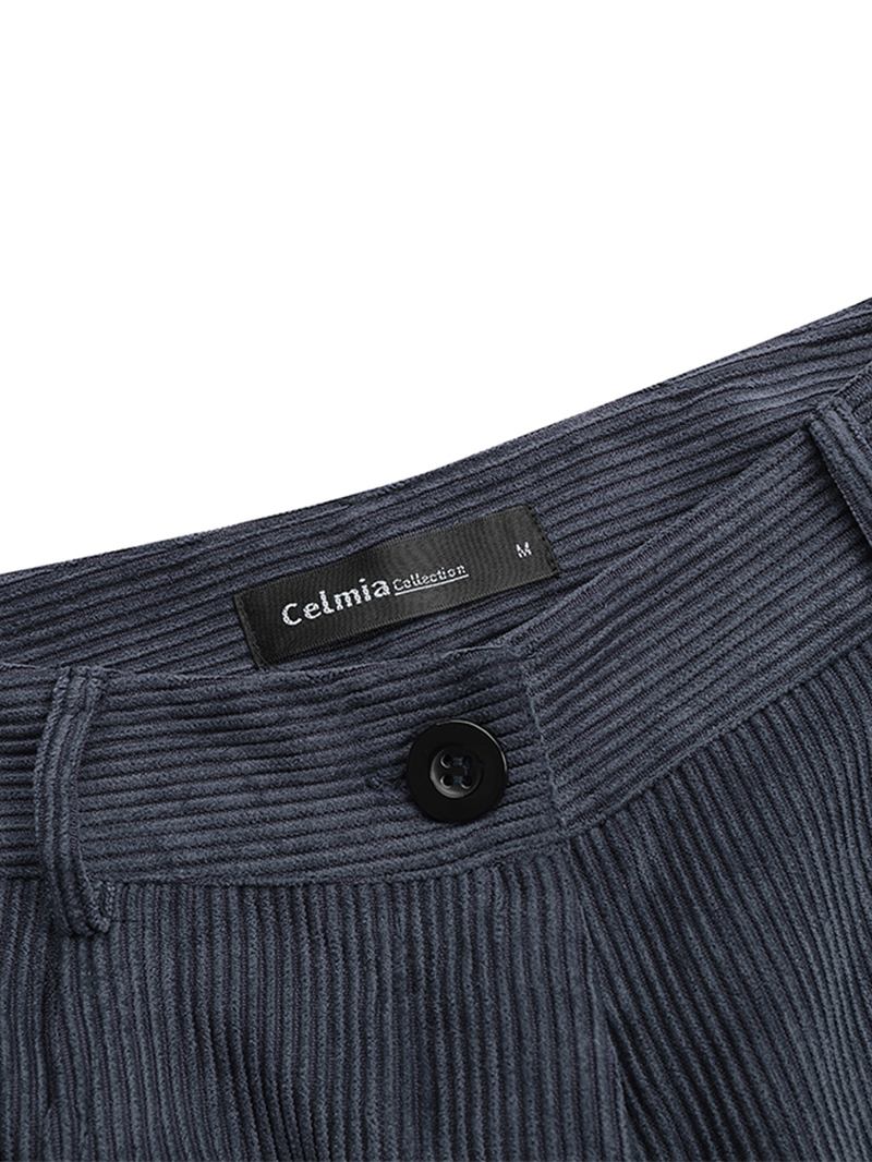 Kvinnor Vintage Corduroy Hög Midja Breda Ben Raka Blixtlås Byxor Med Ficka