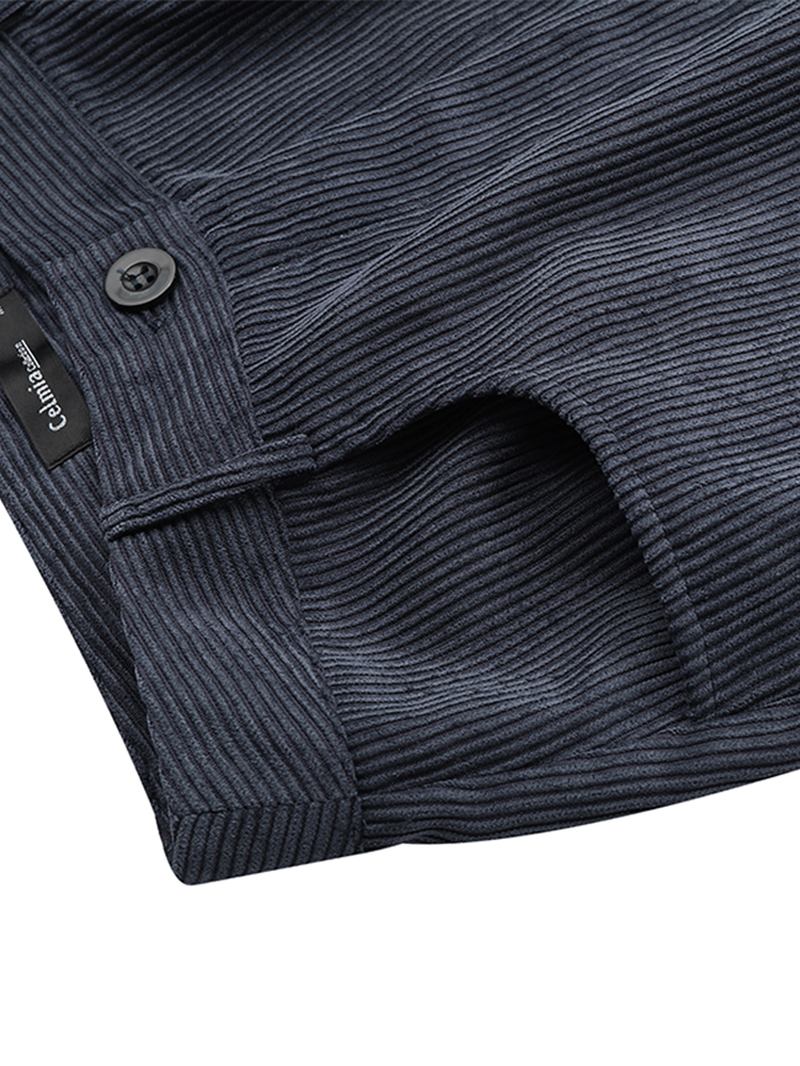 Kvinnor Vintage Corduroy Hög Midja Breda Ben Raka Blixtlås Byxor Med Ficka
