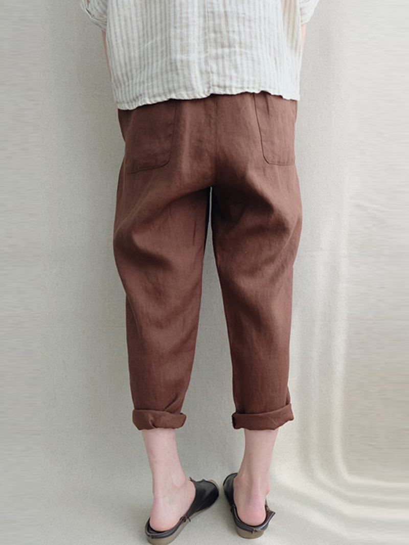 Kvinnor Vintage Hög Elastisk Midja Solid Lös Bomull Harem Byxor