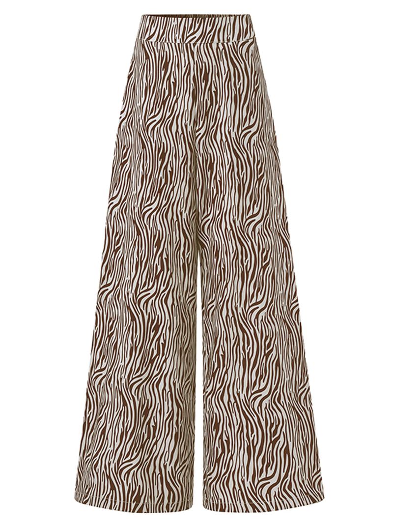 Kvinnor Zebra Med Tryck Hög Elastisk Midja Snygg Casual Wide Leg Byxor
