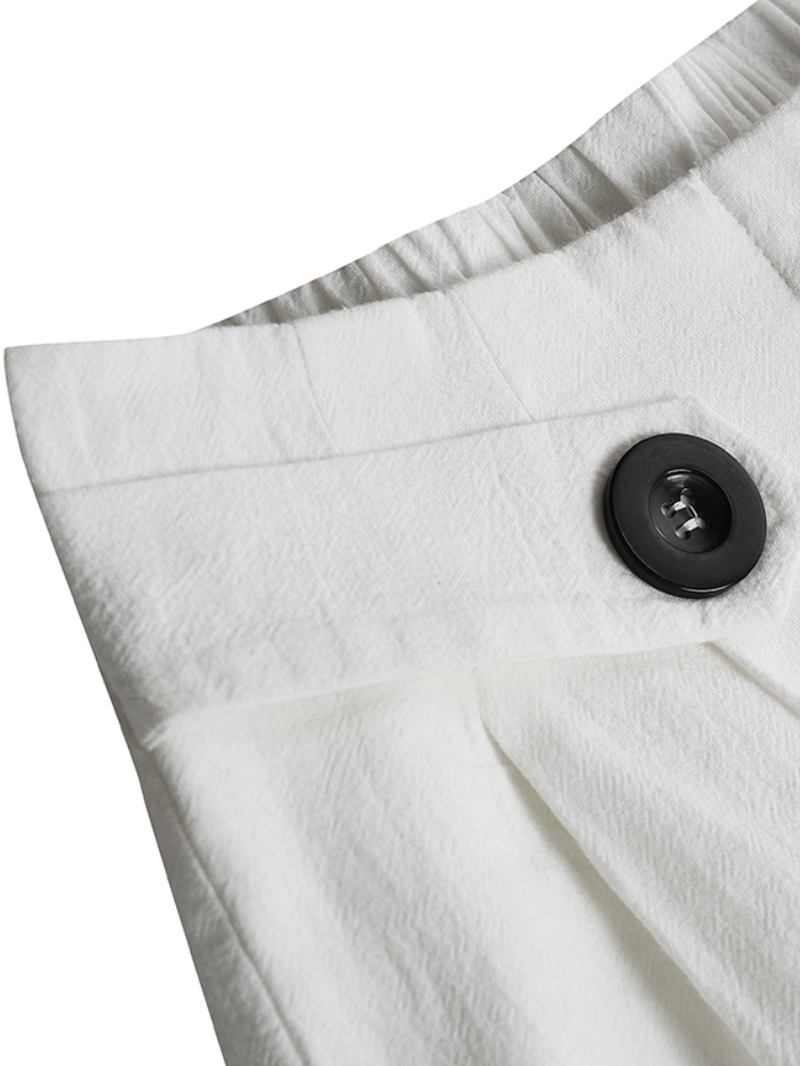 Kvinnors Kort Stil Enfärgad Knappdesign Elastiskt Midjeband Casual Byxor