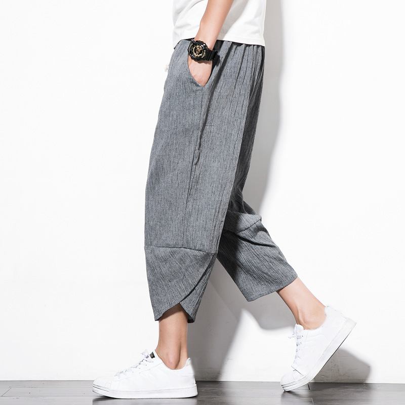 Linen Byxor Sommar Herr Cropped Shorts Ungdomsvida