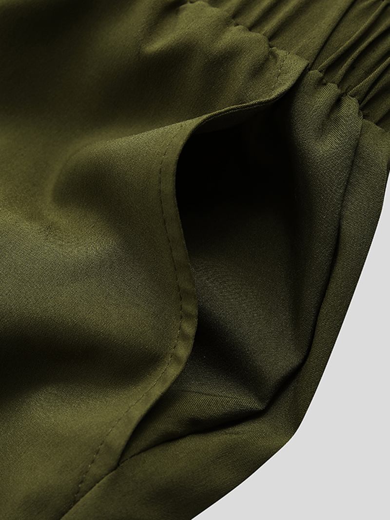 Män Enfärgad Bröstficka Dragsko Half Sleeve Rompers Byxor