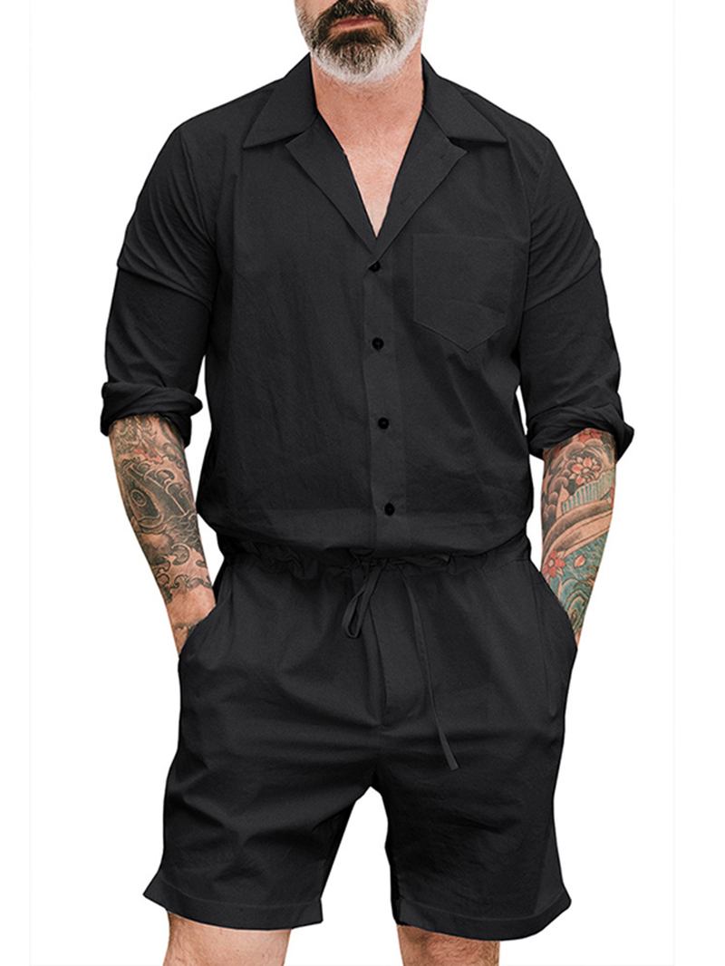 Män Enfärgad Dragsko Korta Jumpsuit Byxor