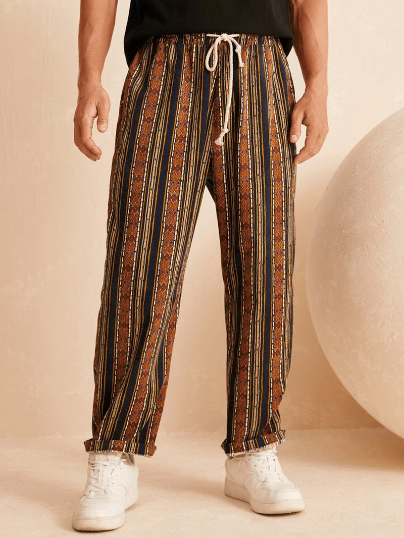 Män Etnisk Stil Randig Lös Dragsko Midja Casual Byxor