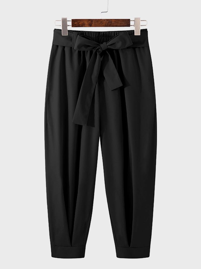 Män Lätt Solid Lös Elastisk Midja Bältade Casual Byxor
