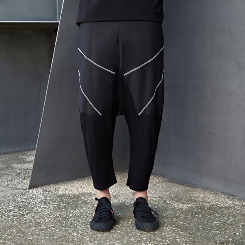 Män Line Cutting Stitching Enfärgade Byxor