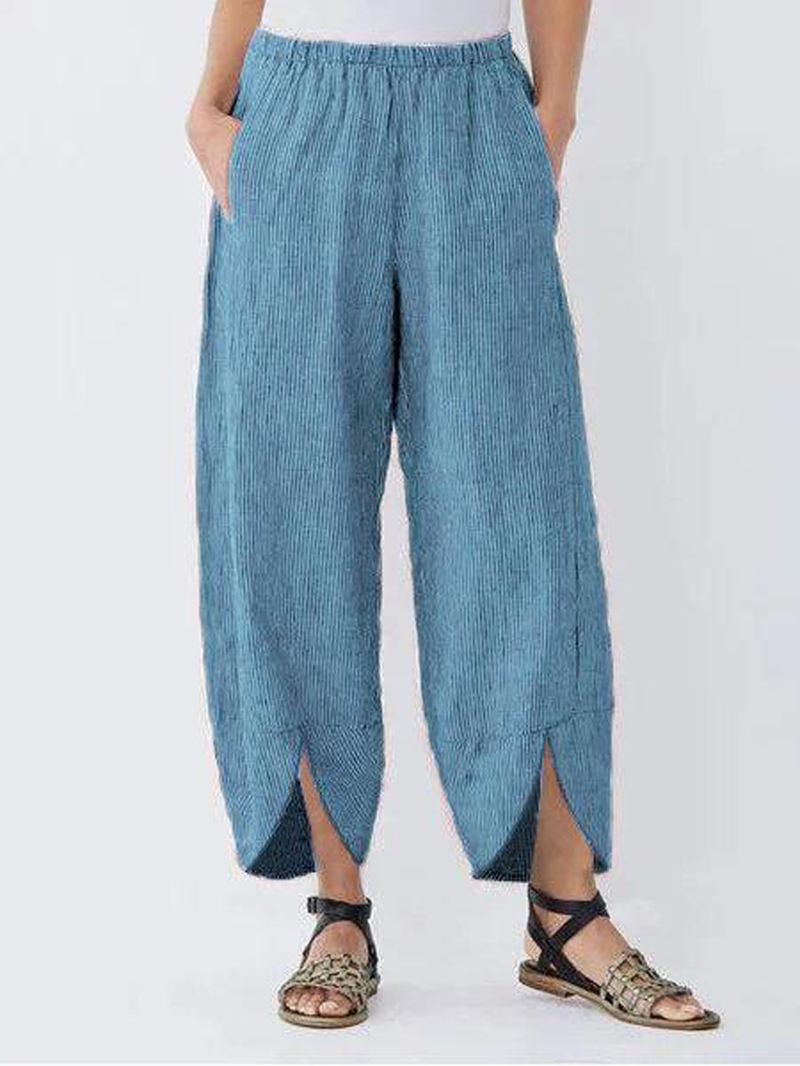 Manchester Enfärgade High Waist Casual Irregular Hem Pocket Byxor