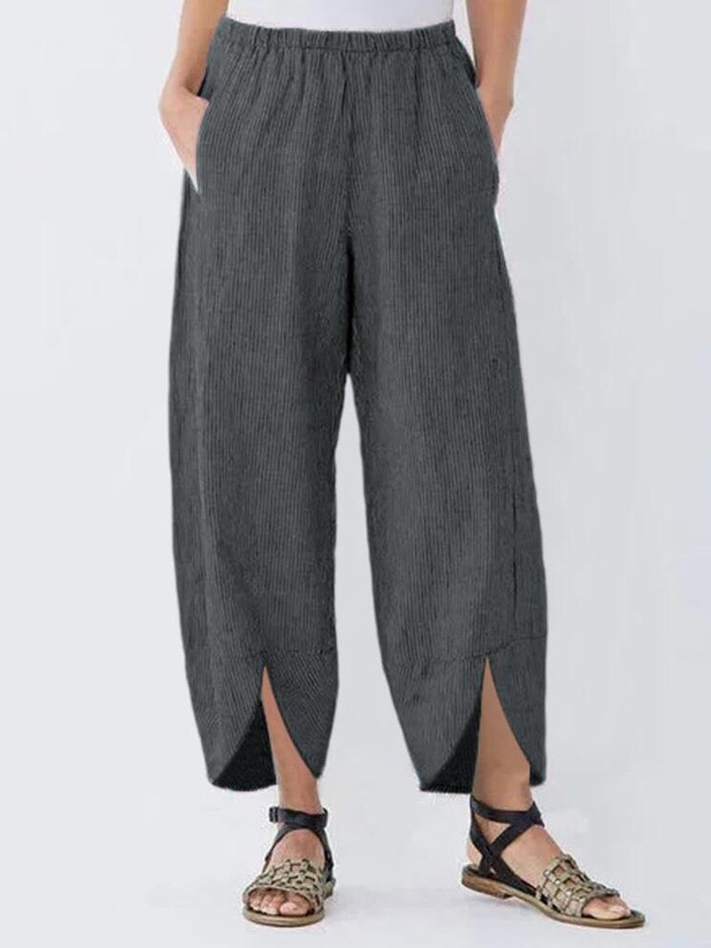 Manchester Enfärgade High Waist Casual Irregular Hem Pocket Byxor