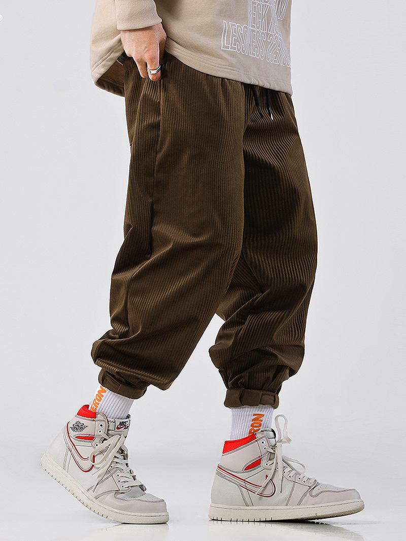 Manchester Texture Casual Byxor Med Dragsko Med Ficka
