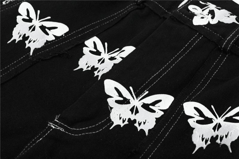 Ming Series Butterfly Tryck Straight Leg Byxor Hip-hop Street Personlighet Stitching