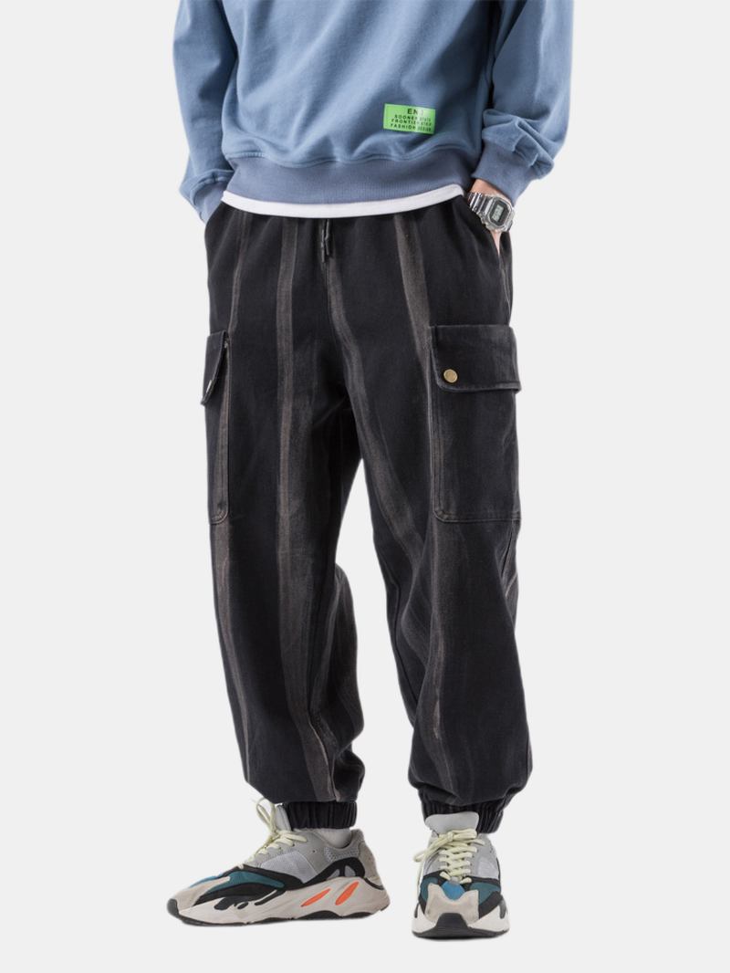 Mode För Män Med Flera Fickor Elastisk Midja Casual Raka Byxor