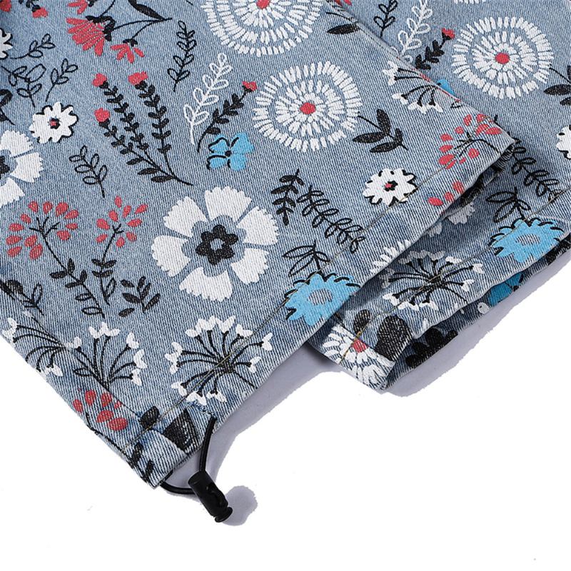Modetryck Blommiga Klottertryckta Jeans För Män
