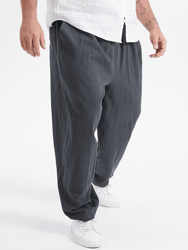 Plus Size Herr Enfärgade Haremsbyxor Med Dragsko Med Ficka