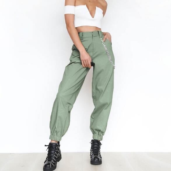 S-2xl Plus Size Byxor Dam Casual High Waist Cargo Byxor Dam Lösa Solid Black Khaki Byxor Fickor Elastiska Midjebottnar