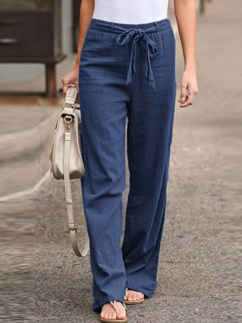 S-5xl Dam Elastisk Midja Casual Breda Ben Långbyxor Solida Yogabyxor