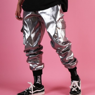 Silver Coated Pocket Cargo Pants Gängade Stiletto Pants