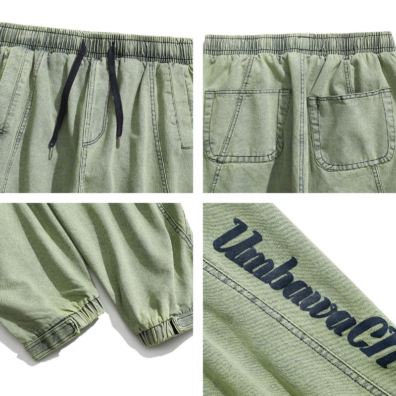 Tvättade Jeans Herroverall Med Brevtryck