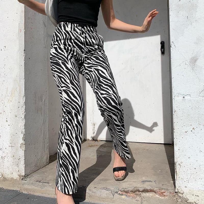 Zebra Djurtryck Eleganta Byxor Capris Harajuku Byxor Med Hög Midja Dam Casual Kontorsbyxor Dam Streetwear 2019
