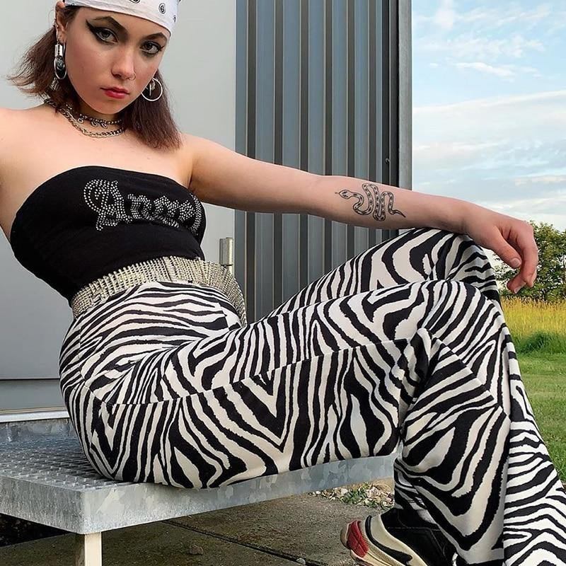 Zebra Djurtryck Eleganta Byxor Capris Harajuku Byxor Med Hög Midja Dam Casual Kontorsbyxor Dam Streetwear 2019
